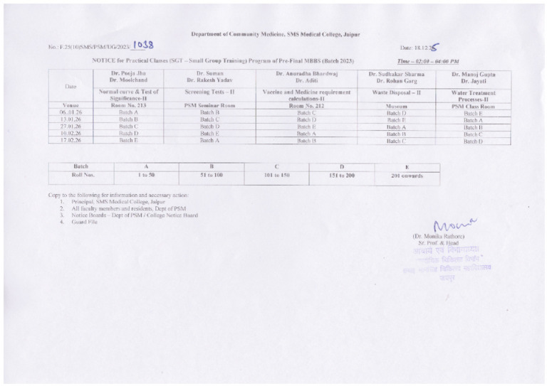 Notice For Practical Classes MBBS Batch - 2023 | PDF