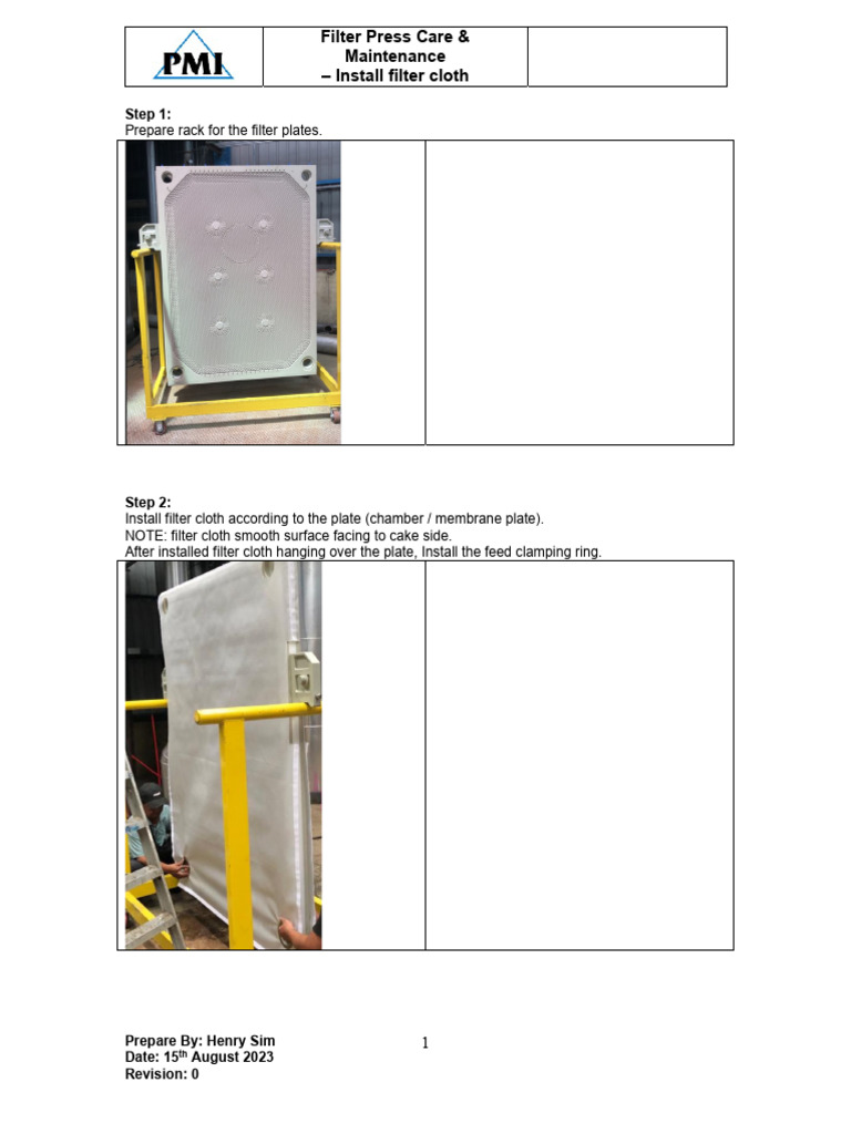 Installation Procedure - Filter Plate & Filter Cloth Dressing | PDF