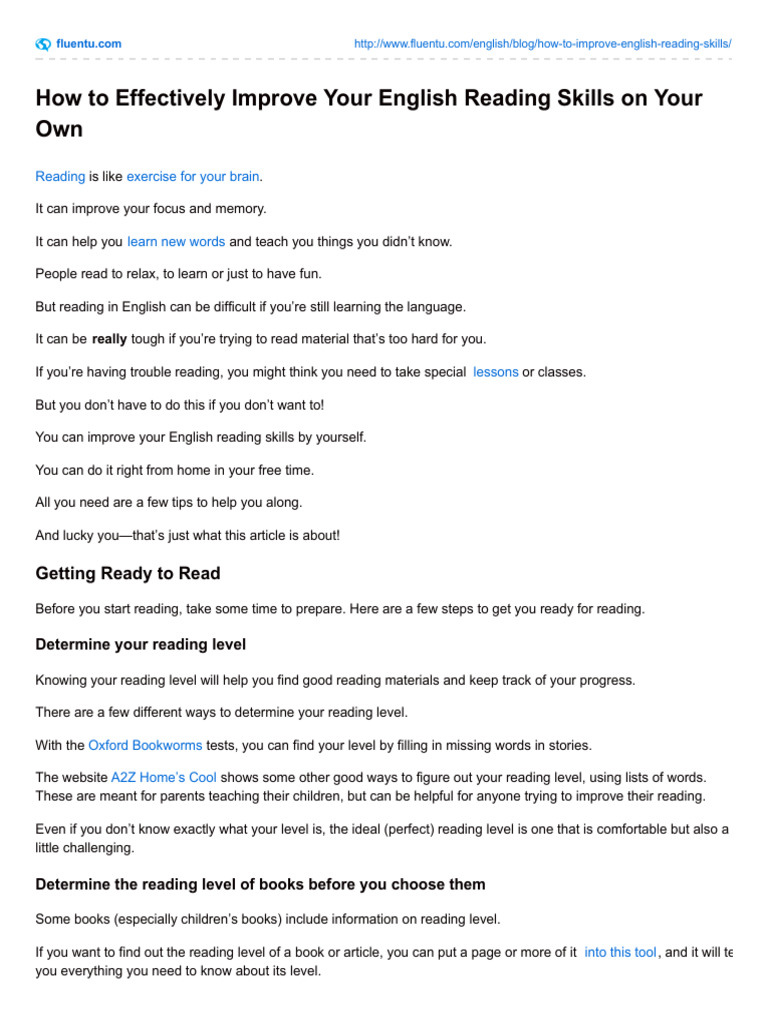 Improve Your English Reading Skills | PDF | Fluency | Books