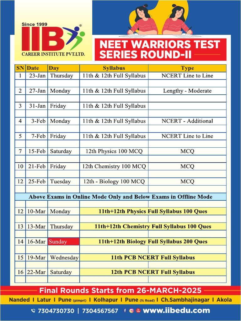 Neet Warrior Test Series Schedule 1550744 2025 01-20-15 36 | PDF
