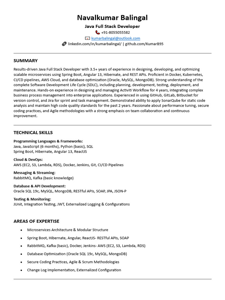 Java Full Stack Developer Resume | PDF