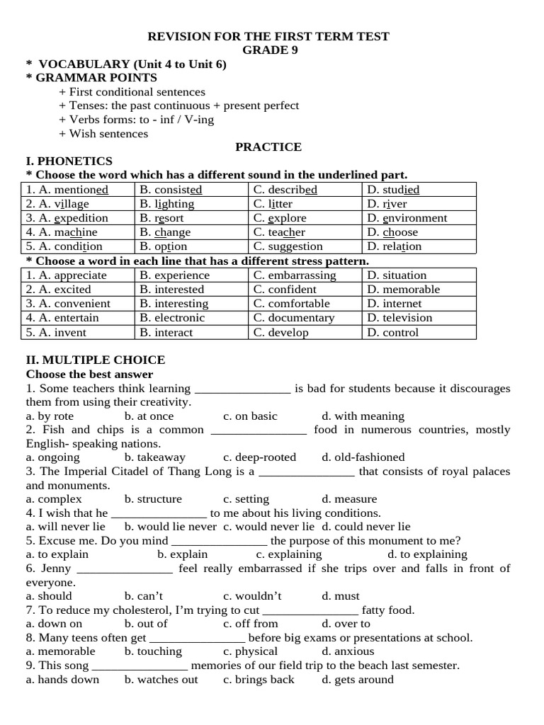 Grade 9 Term Test Revision Guide | PDF