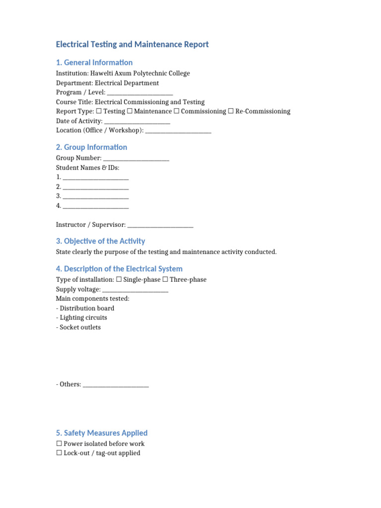 Electrical Testing & Maintenance Report | PDF