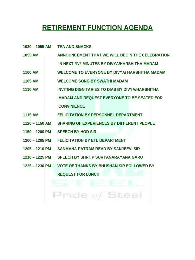 Retirement Celebration Agenda | PDF