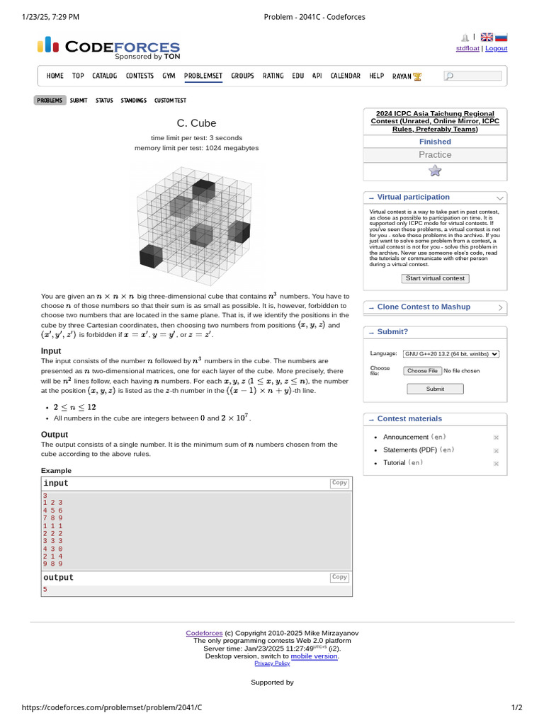 Minimum Sum in 3D Cube Problem | PDF | Software | Computing