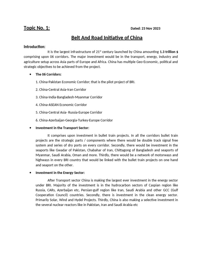 Belt and Road Initiative of China | PDF | China | World Politics