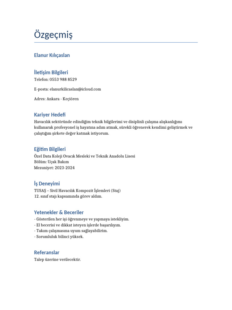 Elanur Kilicaslan CV | PDF