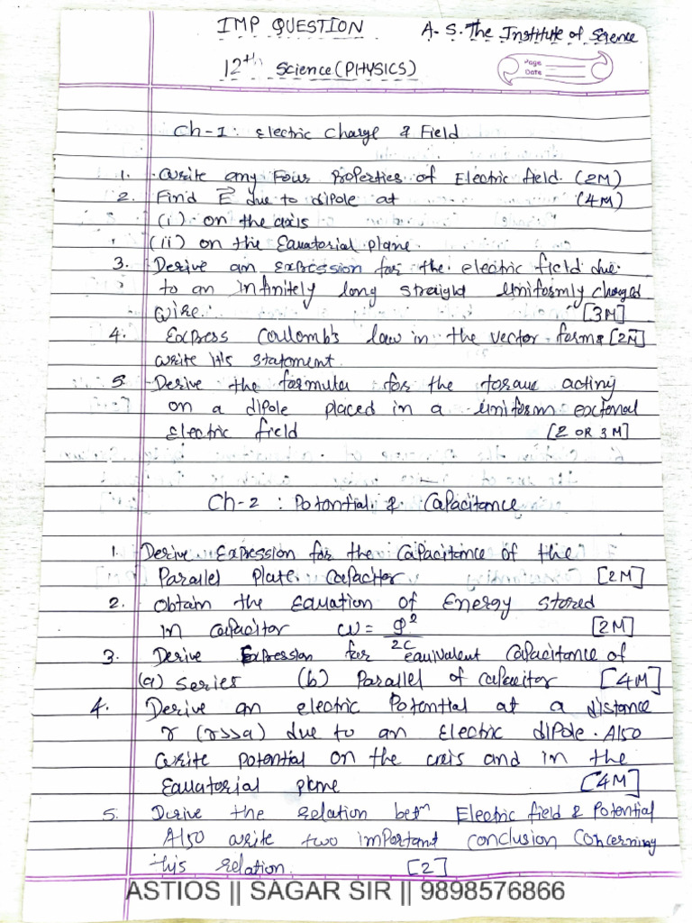 12 Phy Most Imp Questio - Astios - Watermark | PDF