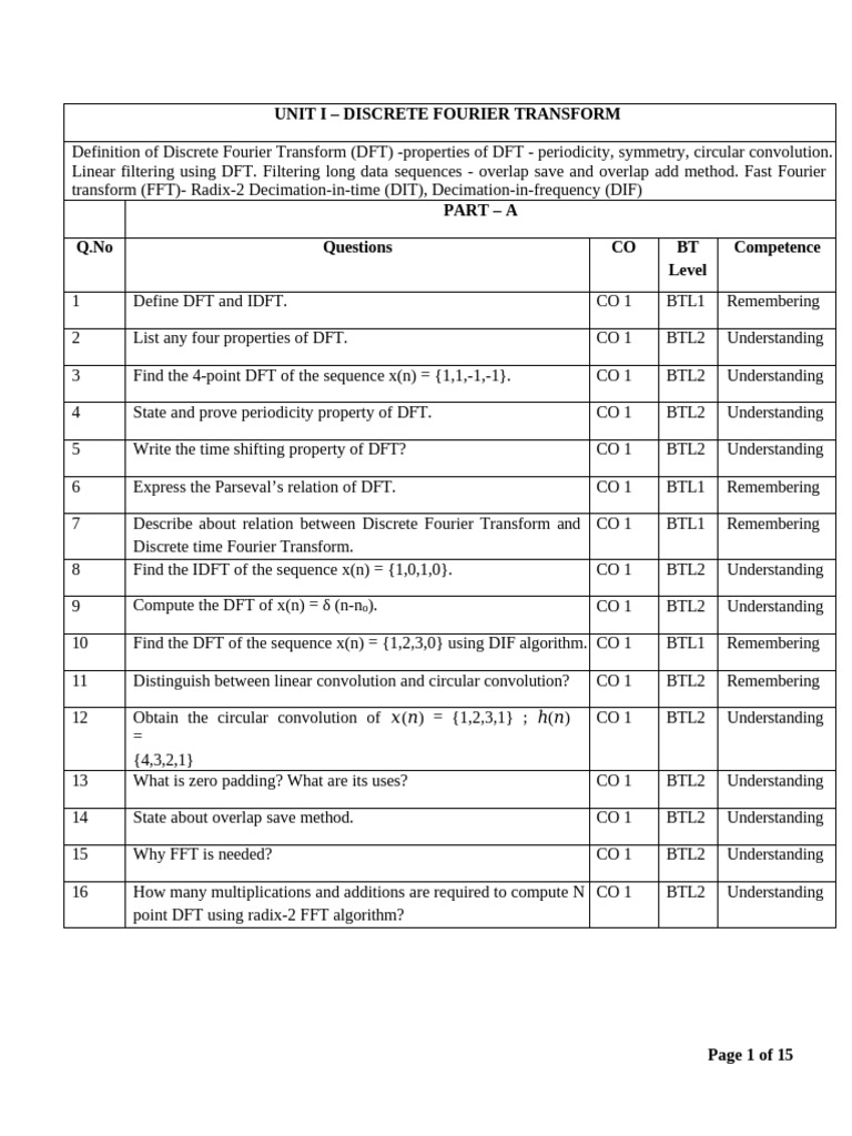 Ec3465 Digital Signal Processing QB | PDF | Discrete Fourier Transform ...