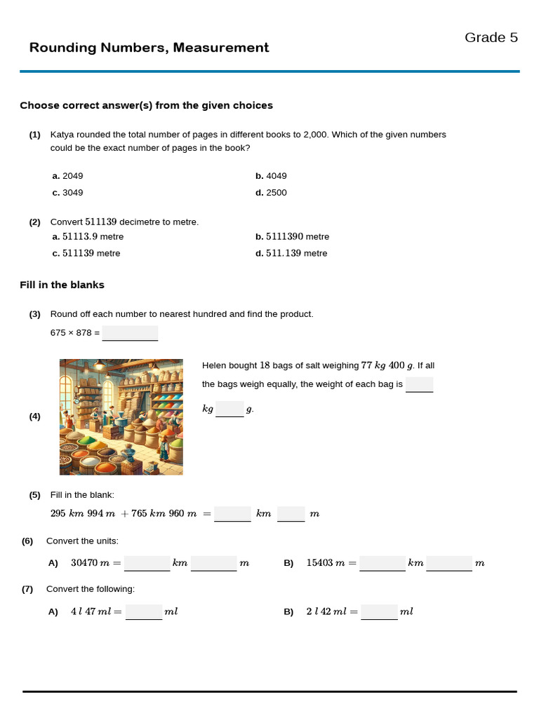 Maths Class V Rounding Numbers & Measurement Practice Paper 06 2025 Q | PDF