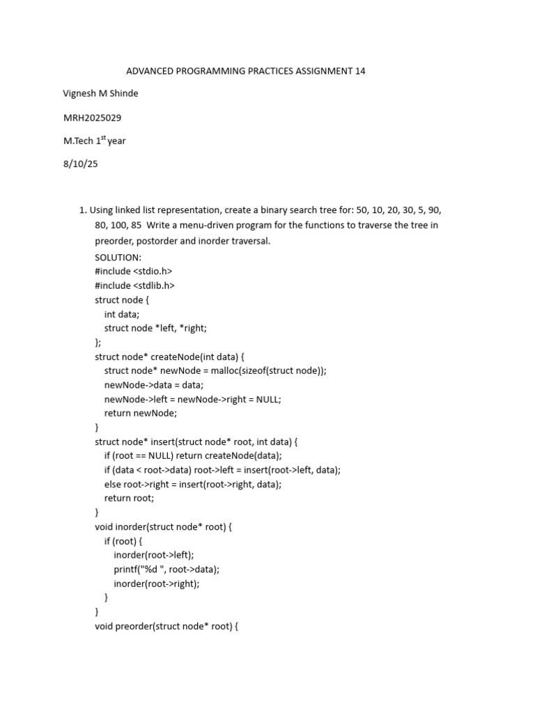 Advanced Programming Practices Assignment 14 | PDF | C++ | Algorithms ...