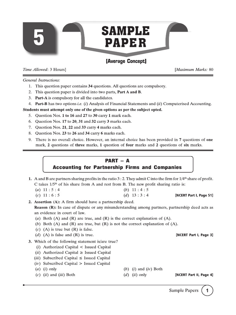 Cbse Cl12 Ead Accountancy 2026 Edition Average Paper 5 | PDF