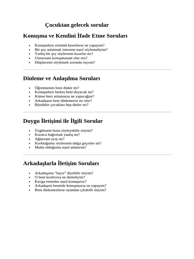 Çocuktan Gelecek Sorular | PDF