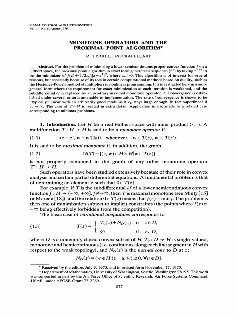 Proximal Point Algorithm for Monotone Operators | PDF | Mathematical ...