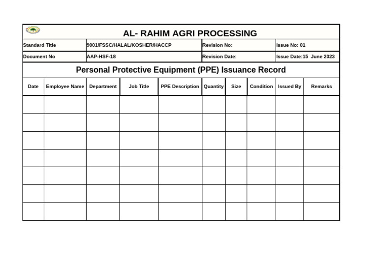PPE Issuance Record AAP-HSF-18 | PDF