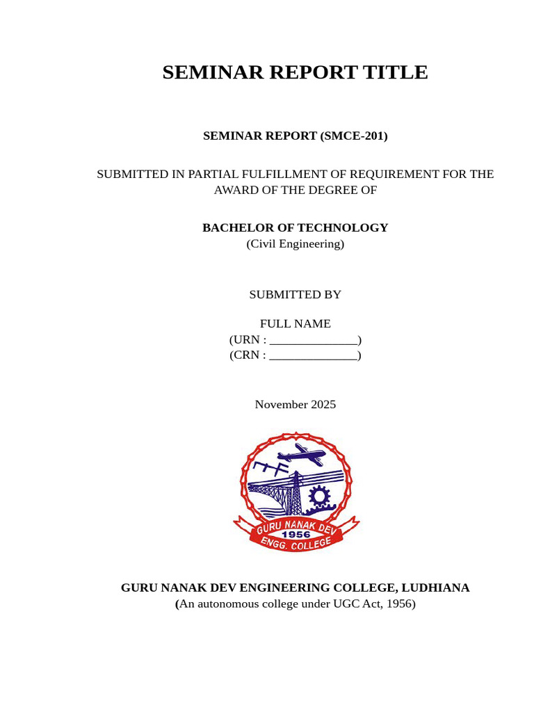 Seminar Report Template | PDF | Concrete | Reinforced Concrete