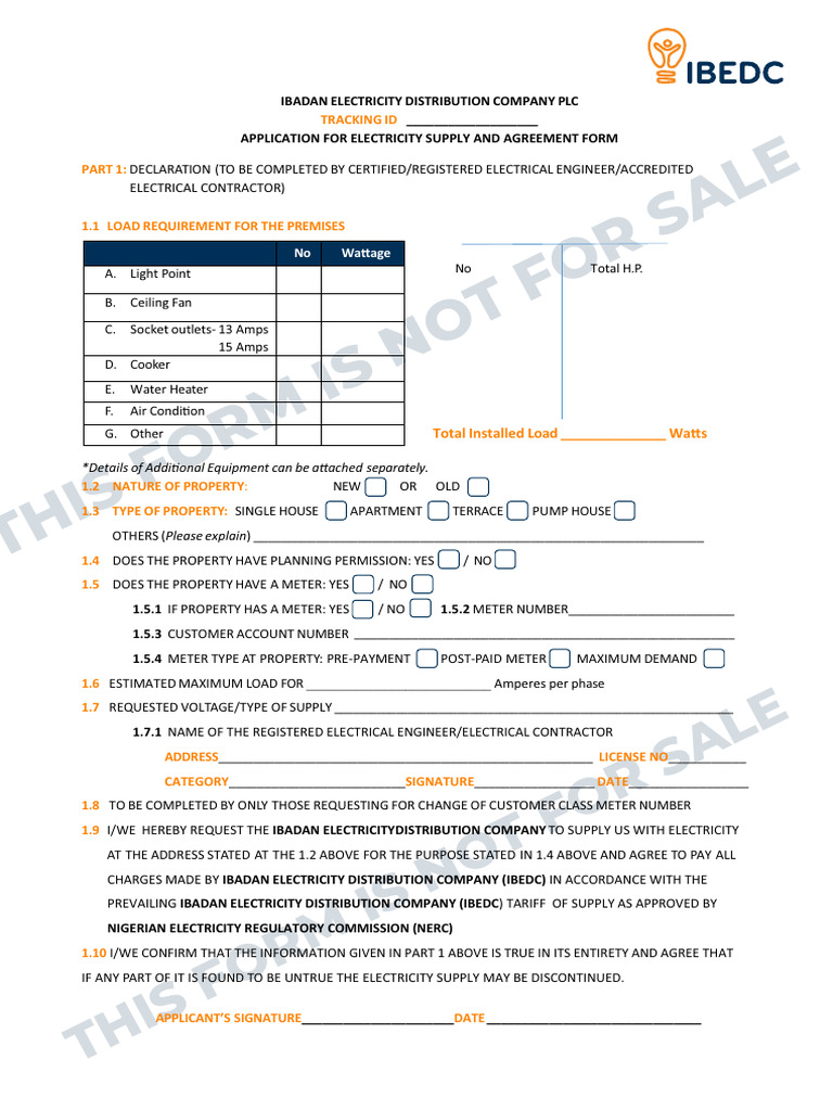 Ibadan Electricity Supply Application Form | PDF | Electric Power ...