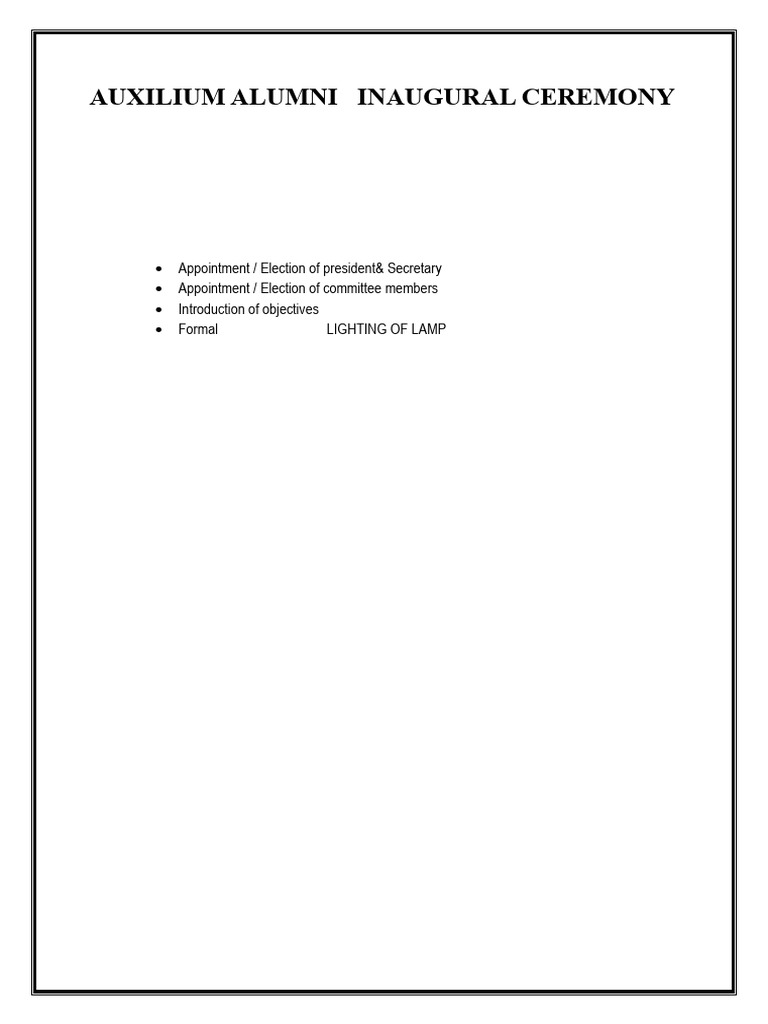 Auxilium Alumni Inaugural Ceremony Agenda | PDF