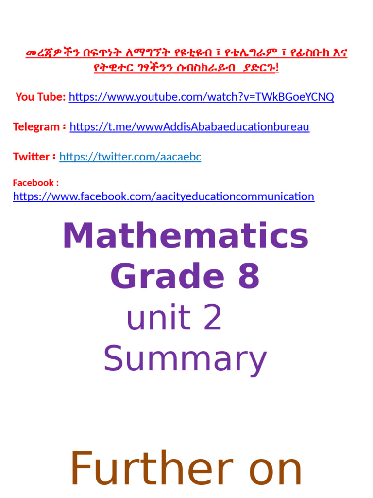 Mathematics Summary Grade 8 Unit 2 | PDF | Multiplication | Variable ...