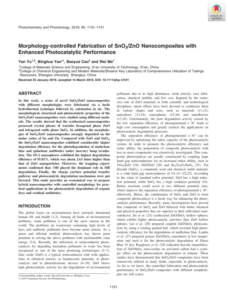 SnO2/ZnO Nanocomposites for Photocatalysis | PDF | Zinc Oxide ...