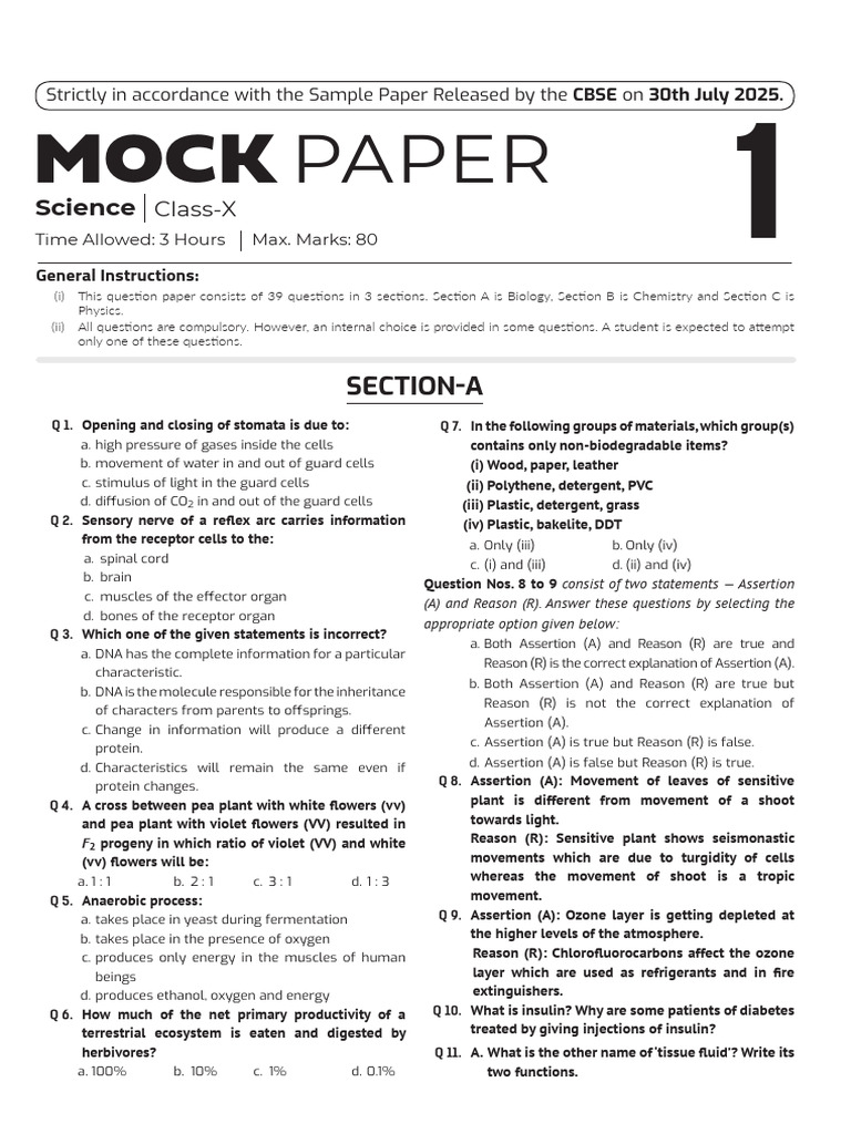 Class 10 Science Mock Paper Questions | PDF | Inductor | Nitrogen