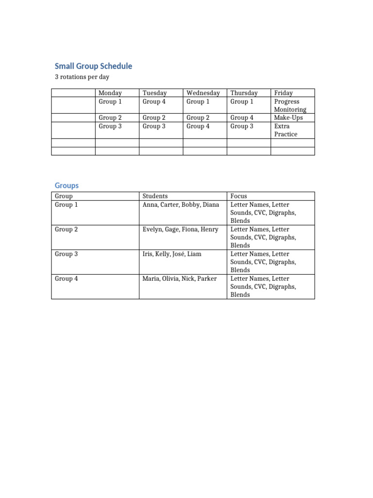 Weekly Small Group Schedule | PDF