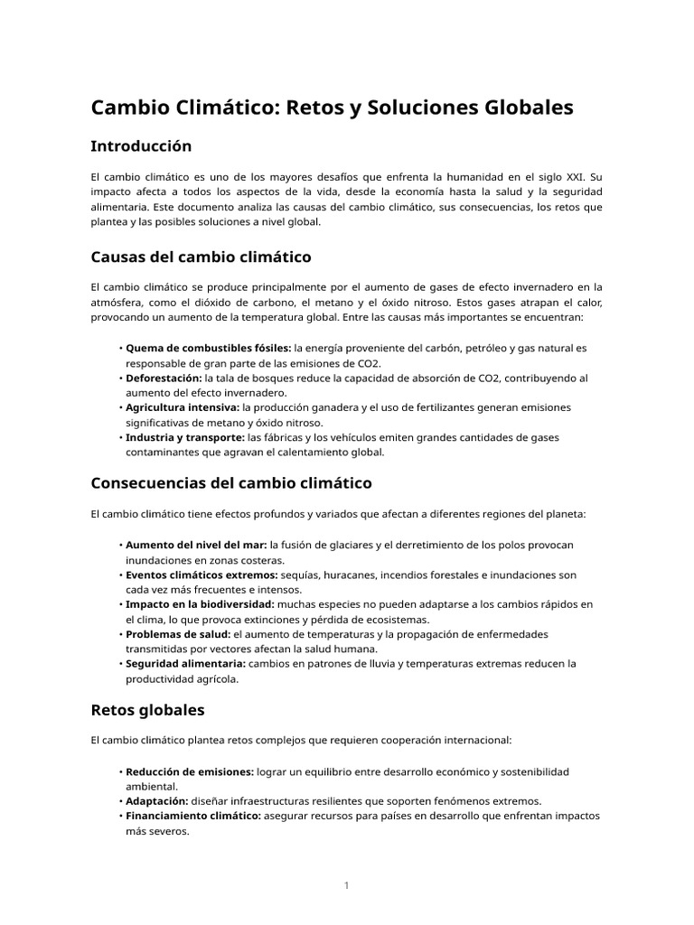 Cambio Climático: Retos y Soluciones Globales | PDF | Gases de efecto ...