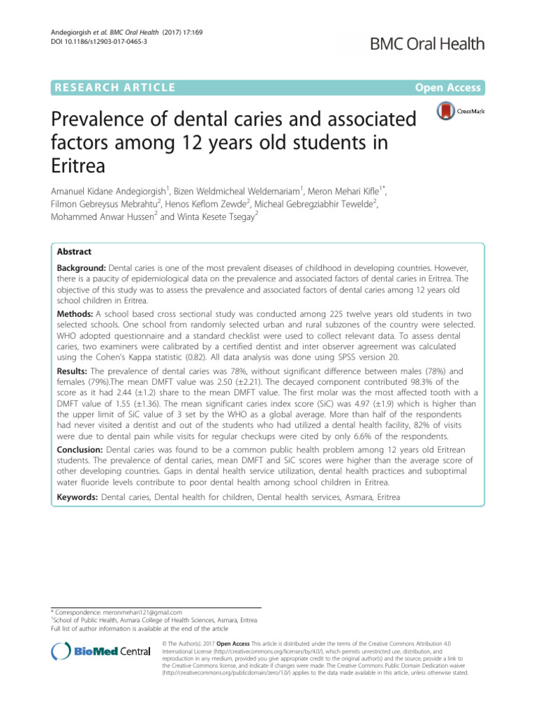 Prevalence of Dental Caries, BMC Oral Health | PDF | Health Care ...
