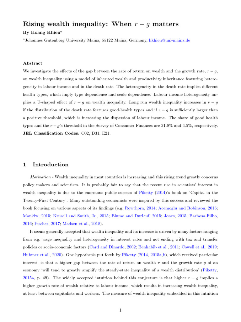 Impact of r-g on Wealth Inequality | PDF | Labour Economics | Poverty ...