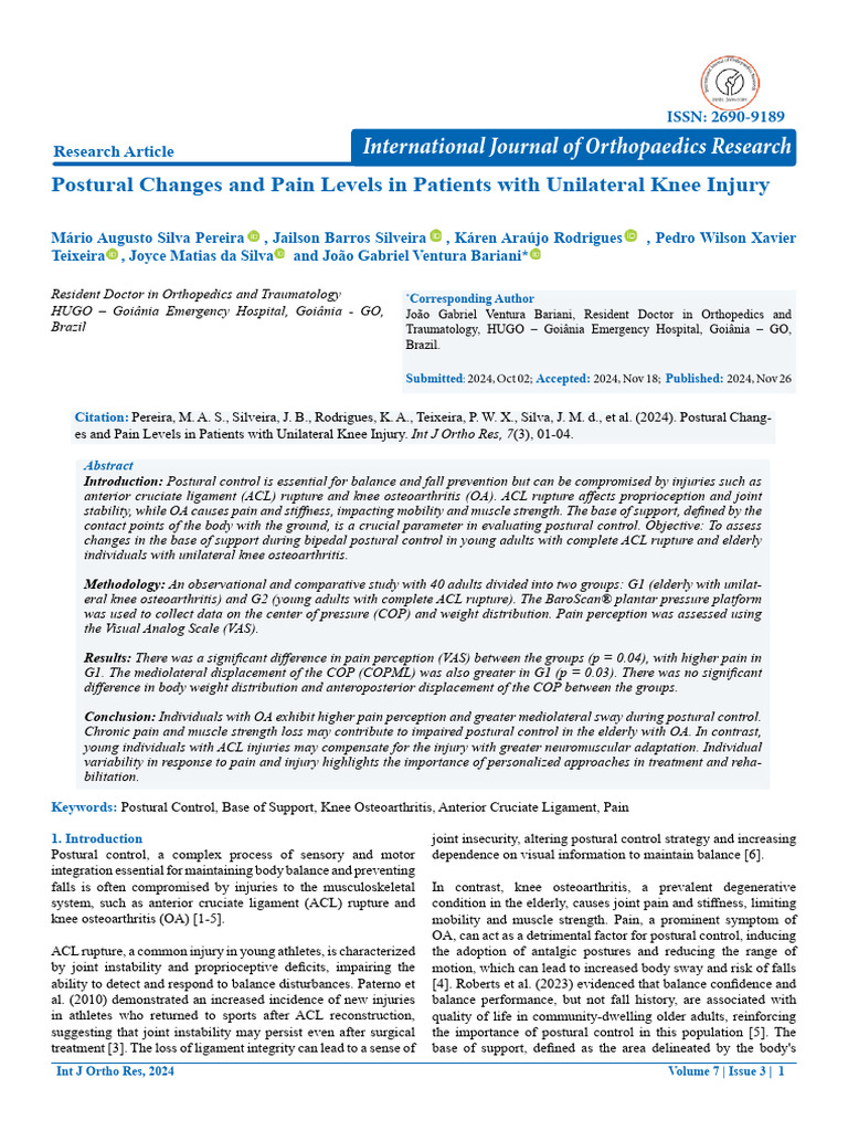 Postural Changes and Pain Levels in Patients With | PDF | Balance ...