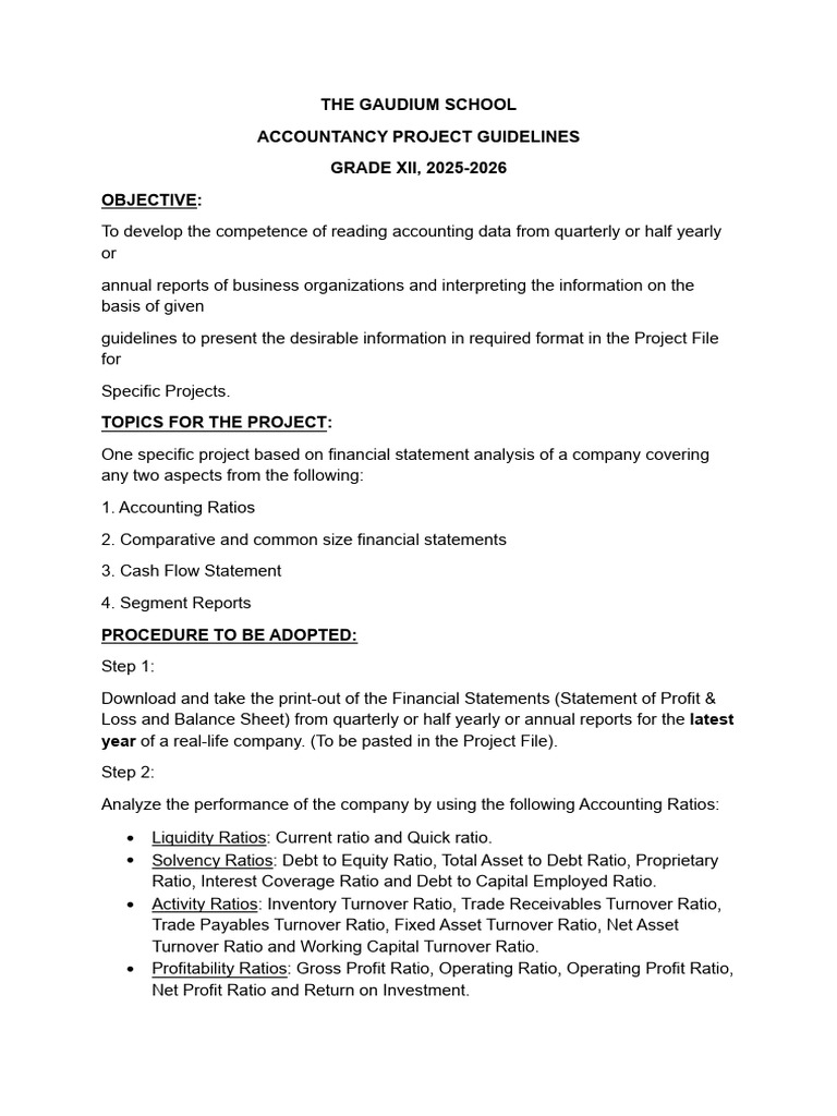 Grade XII Accountancy Project Guidelines | PDF | Income Statement | Revenue