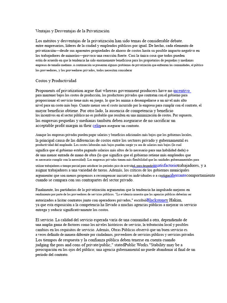 Ventajas y Desventajas de la Privatización | PDF | Privatización ...