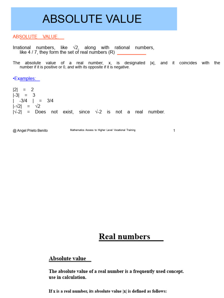 Absolute Value and Intervals | PDF | Numbers | Real Number