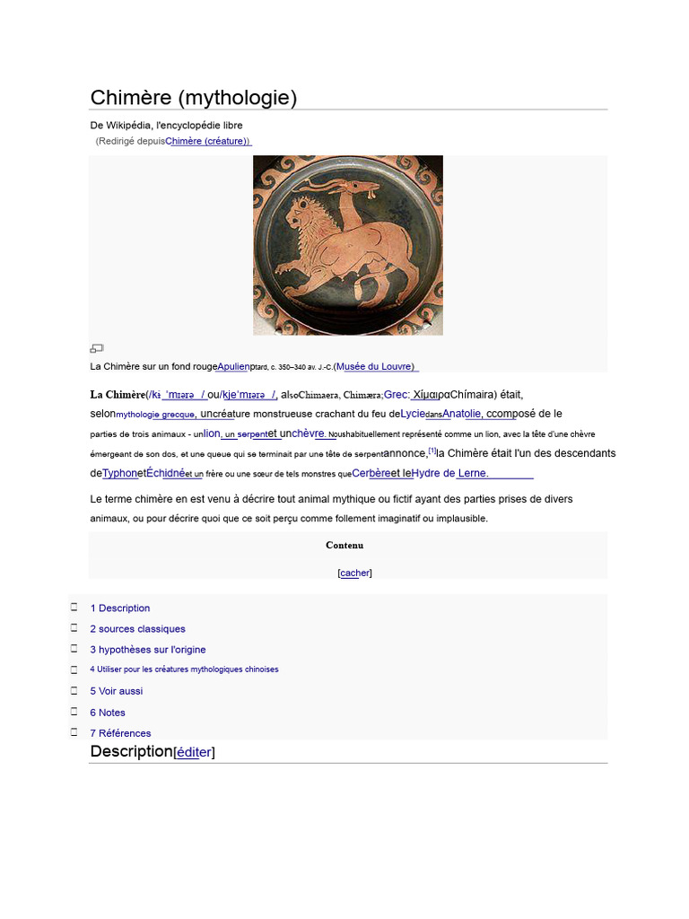 Mythologie de la Chimère : créature légendaire | PDF