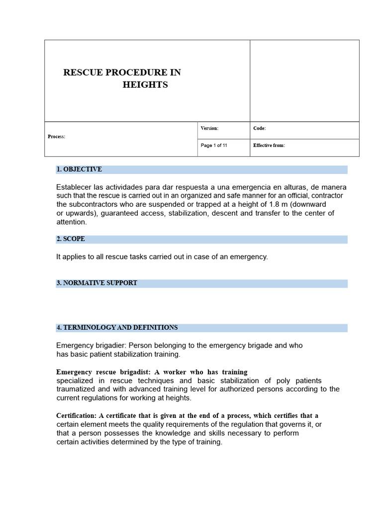 Height Rescue Procedure Guidelines | PDF | Anchor | Rope