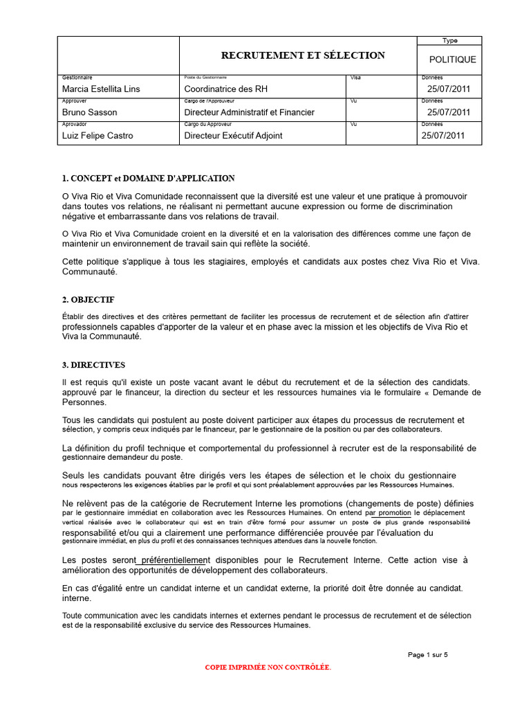 Politique de Recrutement et Sélection | PDF | Recrutement | Gestion des ...