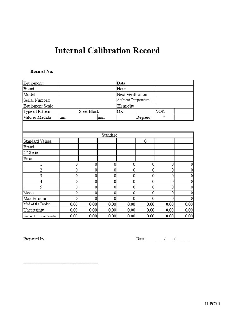 Internal Calibration Record Template | PDF
