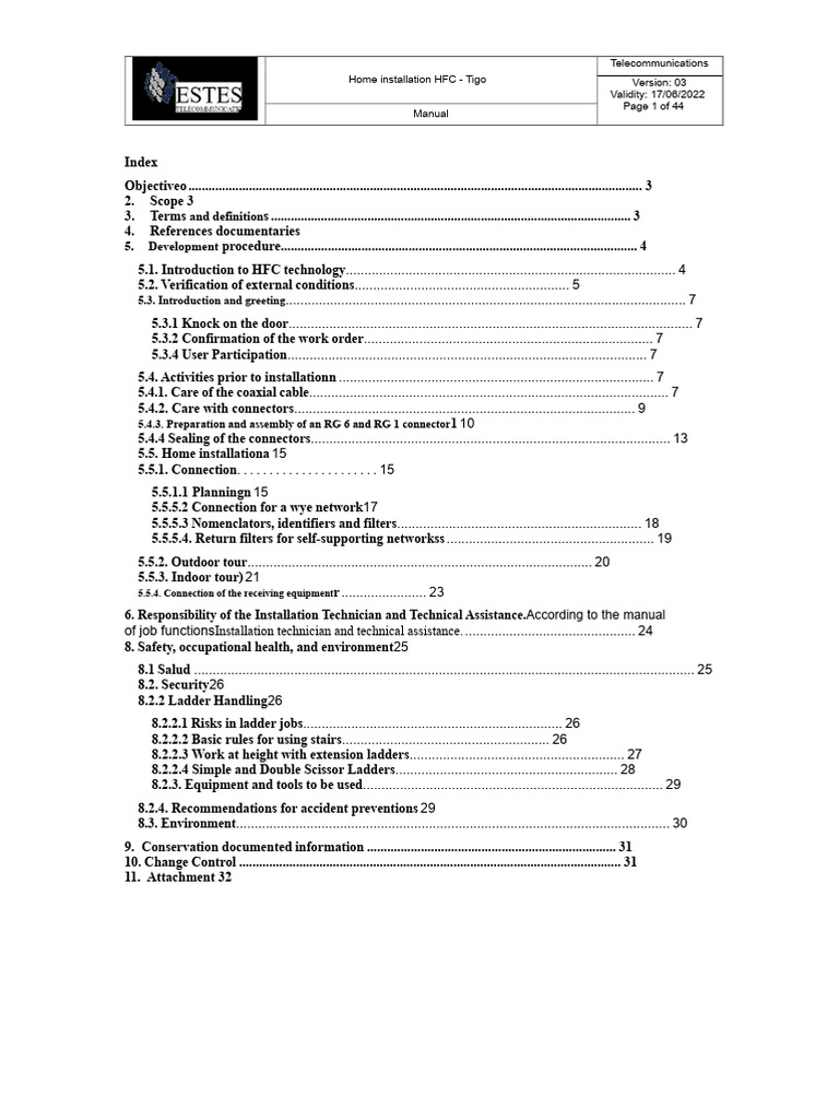 HFC Home Installation Manual - Tigo | PDF | Computer Network | Cable ...