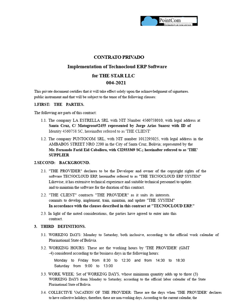 Tecnocould ERP Implementation Contract | PDF | Arbitration | Cloud ...