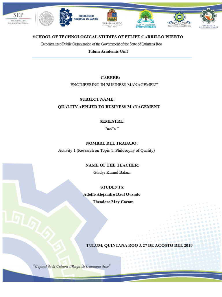 Quality Applied To Business Management Topic 1 Act 1 | PDF | Production ...