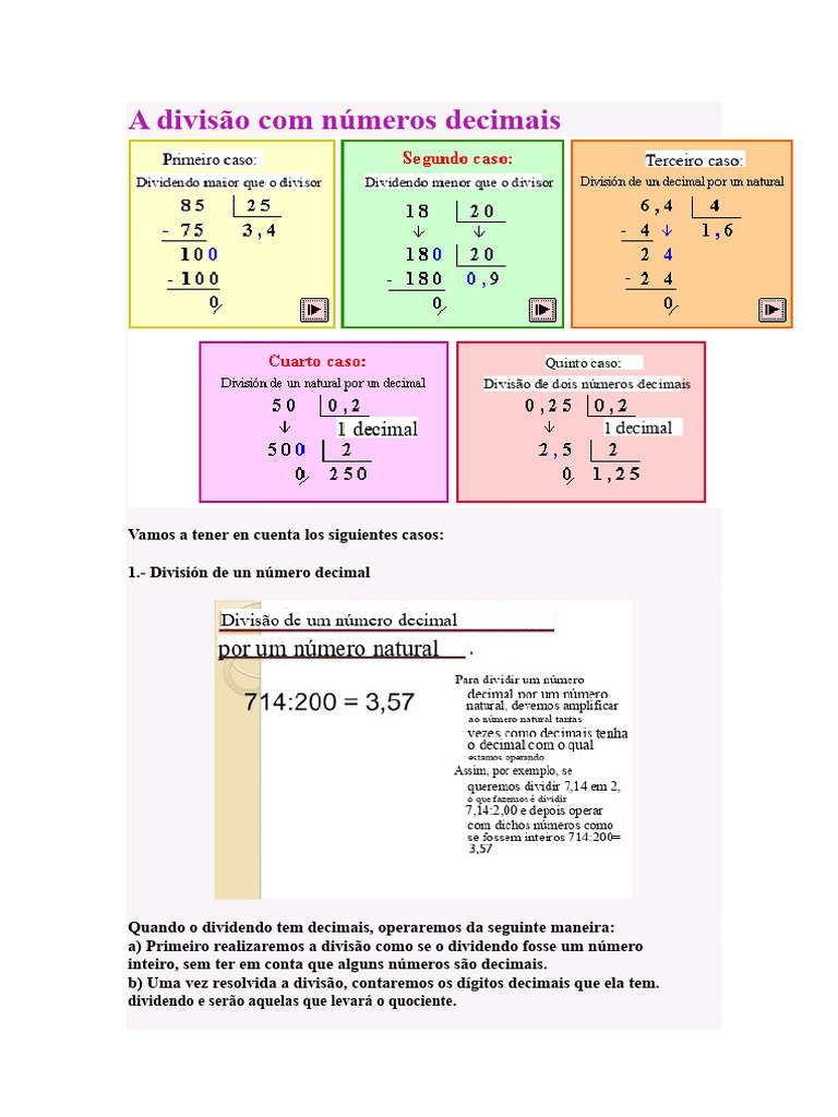 Divisão com Números Decimais Explicada | PDF | Decimal | Divisão ...