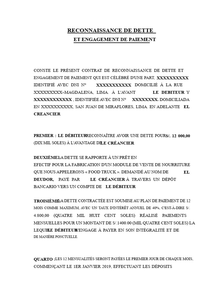 Contrat de Reconnaissance de Dette | PDF | Débiteur | Dettes