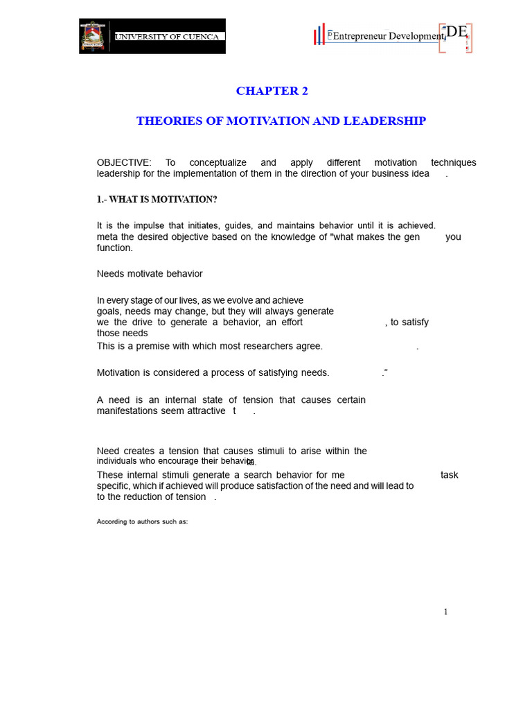 Chapter 2 - Motivation and Leadership | PDF | Motivational | Motivation