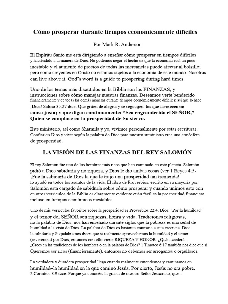 Cómo Prosperar Durante Tiempos Económicos Difíciles | PDF | Dios | Diezmo
