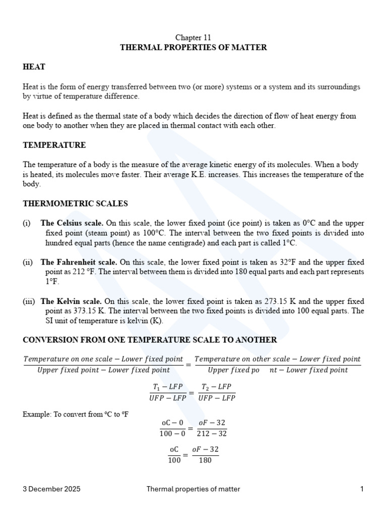 Notes Thermal Properties of Matter | PDF | Thermal Expansion | Heat