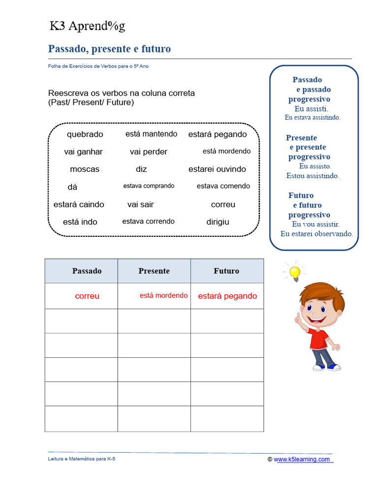 Exercícios de Verbos: Passado, Presente, Futuro | PDF