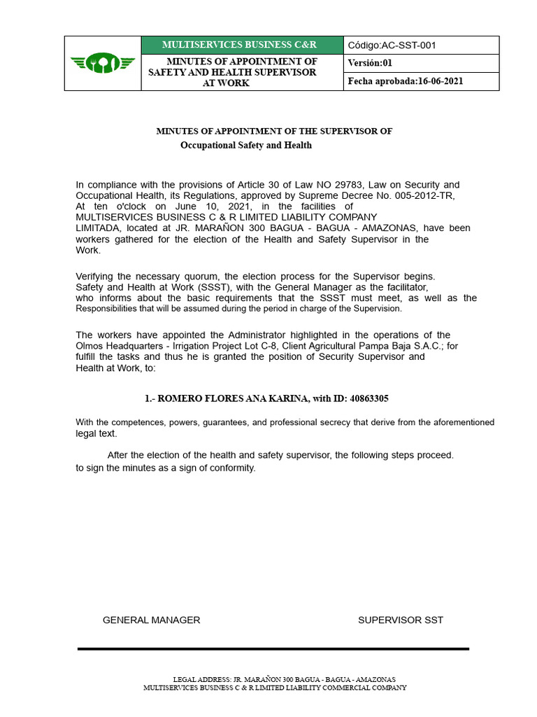 7.2 Ac-Sst-001 Minutes of Appointment of SST Supervisor | PDF ...