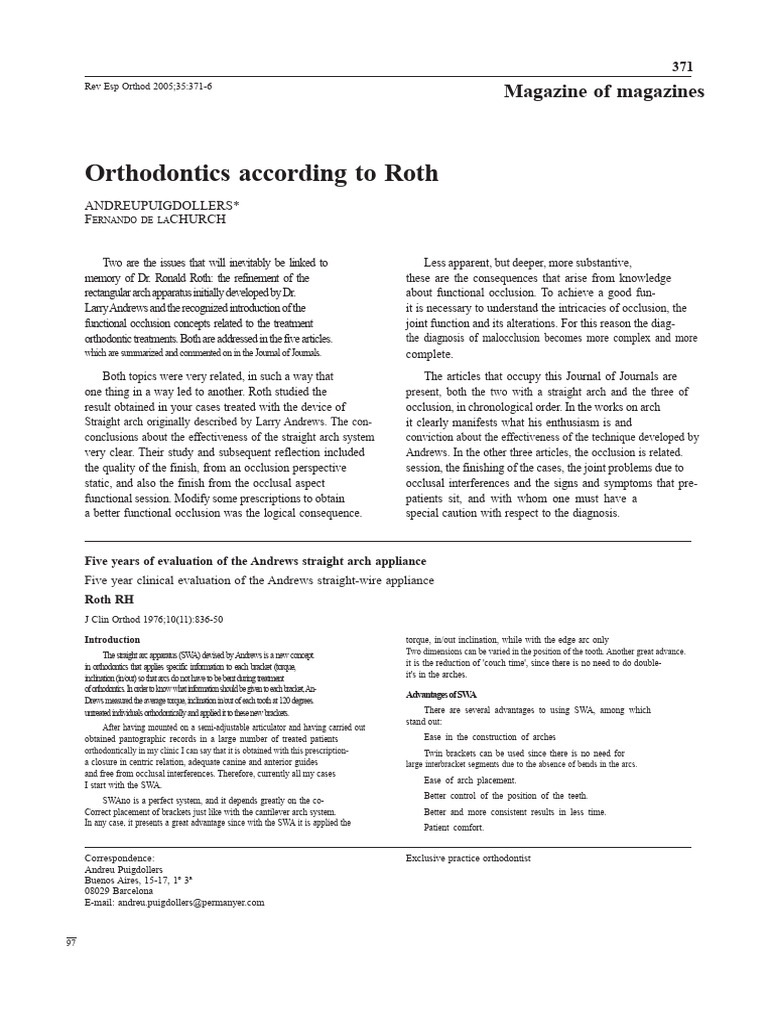 Roth's Orthodontic Techniques Explained | PDF | Orthodontics | Dental ...