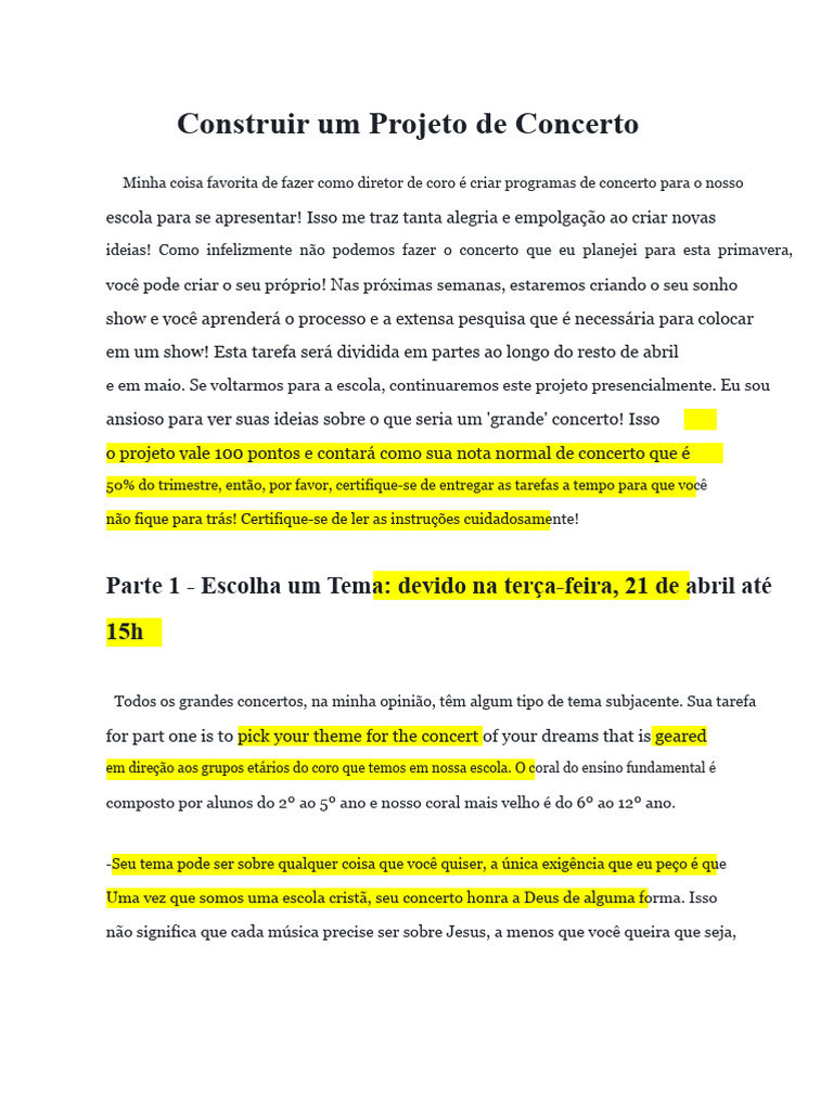 Como Criar um Projeto de Concerto Escolar | PDF | Coro | Deus