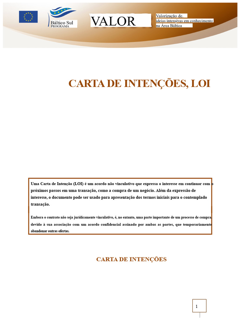 Entenda a Carta de Intenção (LOI) | PDF | Intenção